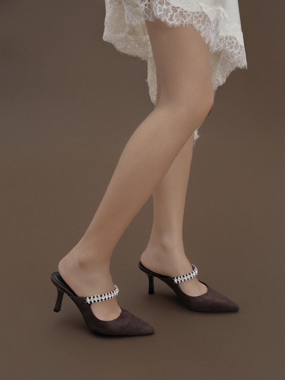 Floralpunk Diana Pointy Mules - Suede Brown 高踭鞋 3