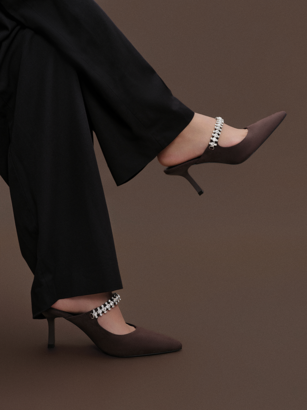 Floralpunk Diana Pointy Mules - Suede Brown 高踭鞋 4