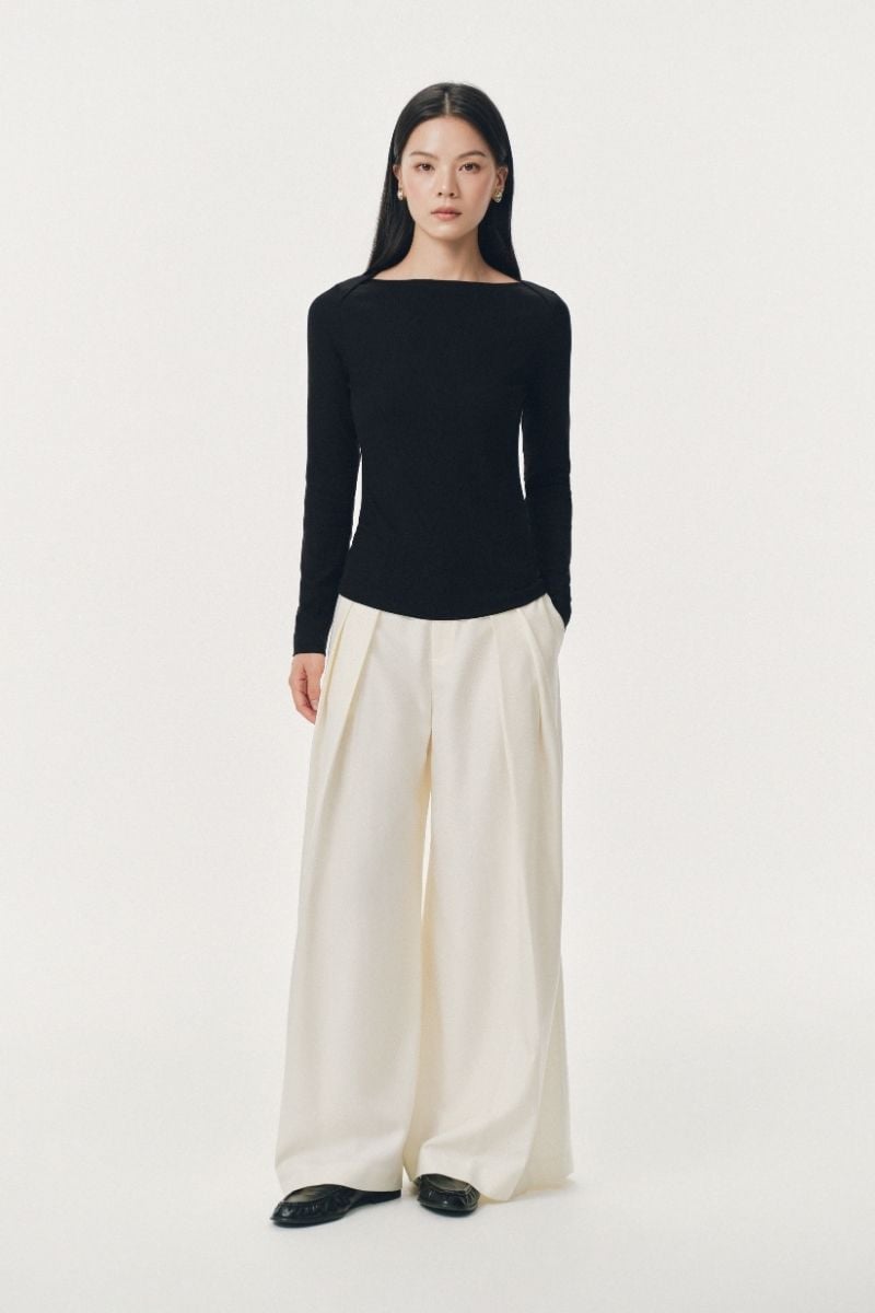 Mono Talk Basic boat-neck ribbed top 上衣 1