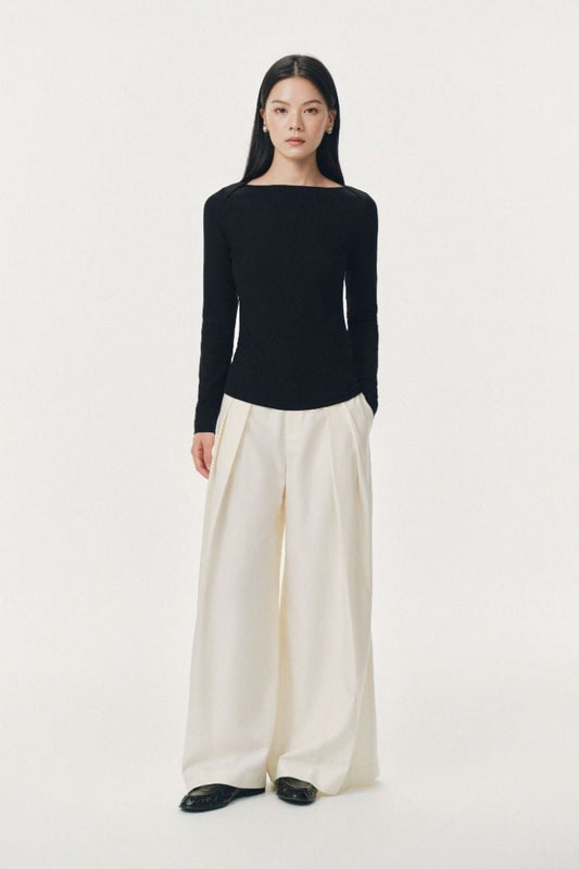Mono Talk Basic boat-neck ribbed top 上衣 1